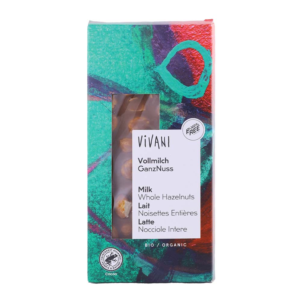 Vivani Milk Whole Hazelnuts Chocolate 100g - Available at Alosra Online Supermarket
