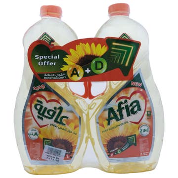 Afia Sunflower Oil 1.5L [2 Pack] [Special Offer] 