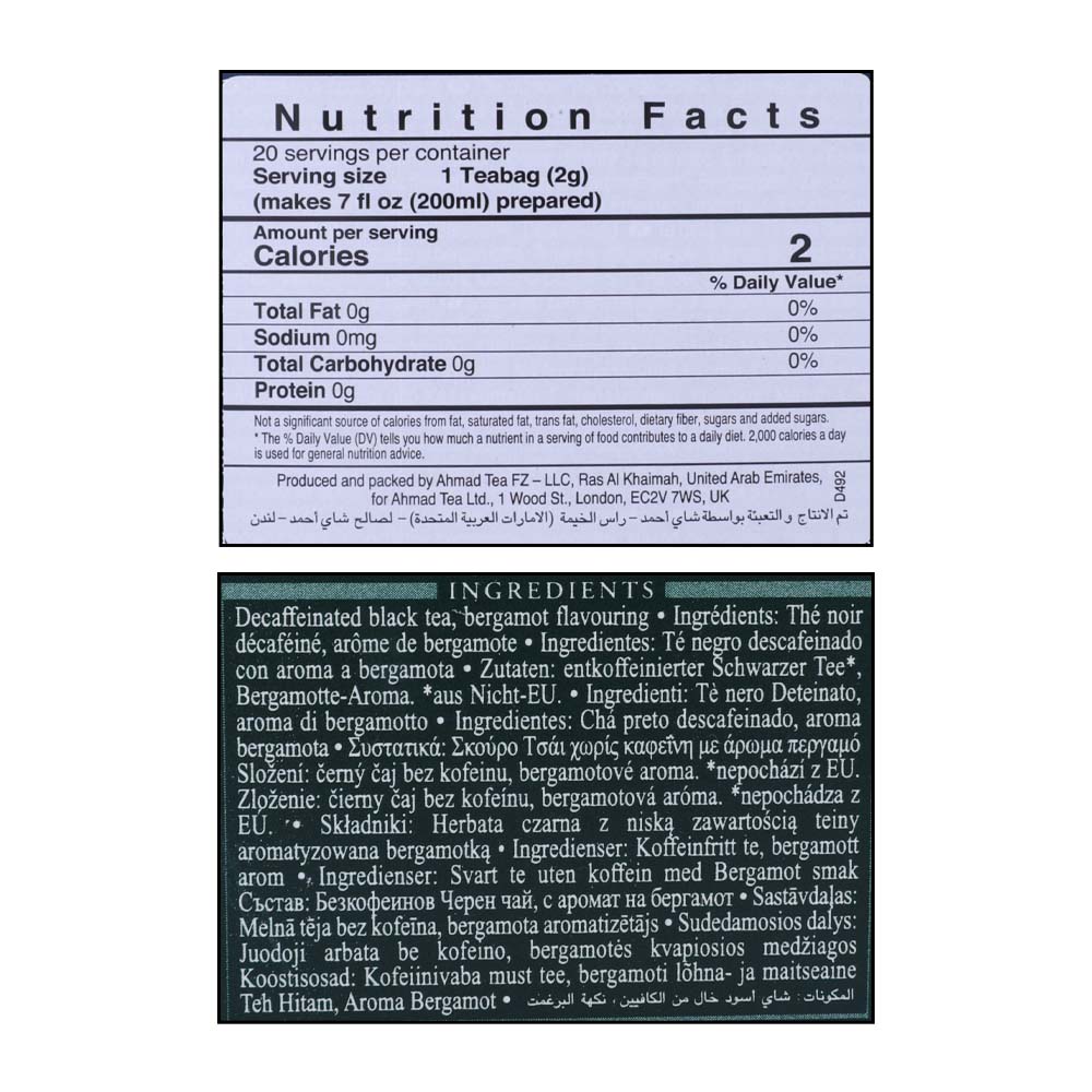 Ahmad Evening Decaffeinated Black Tea 20 Tea Bags 40g right side image