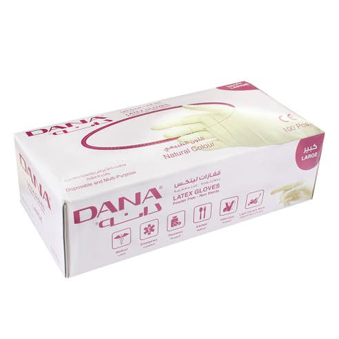 Dana Latex Gloves Natural Color Powder Free Large 100's - Available at Alosra Online Supermarket