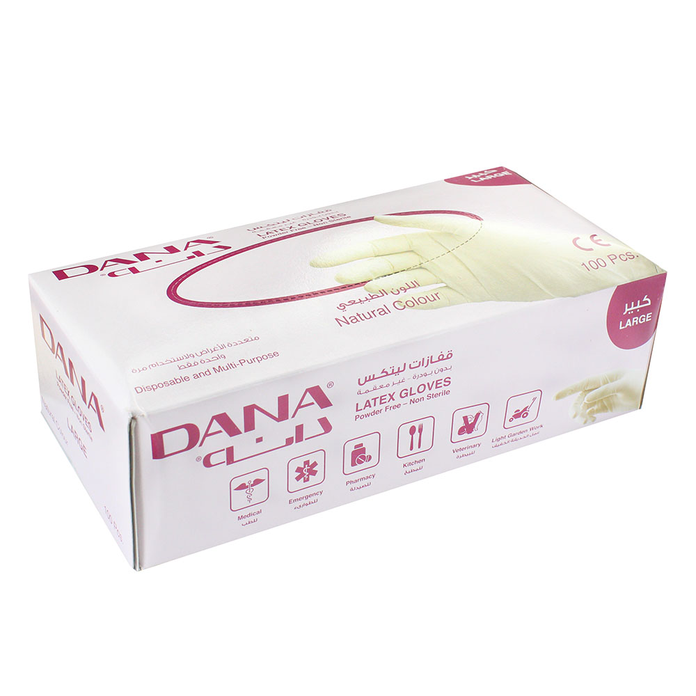 Dana Latex Gloves Natural Color Powder Free Large 100's