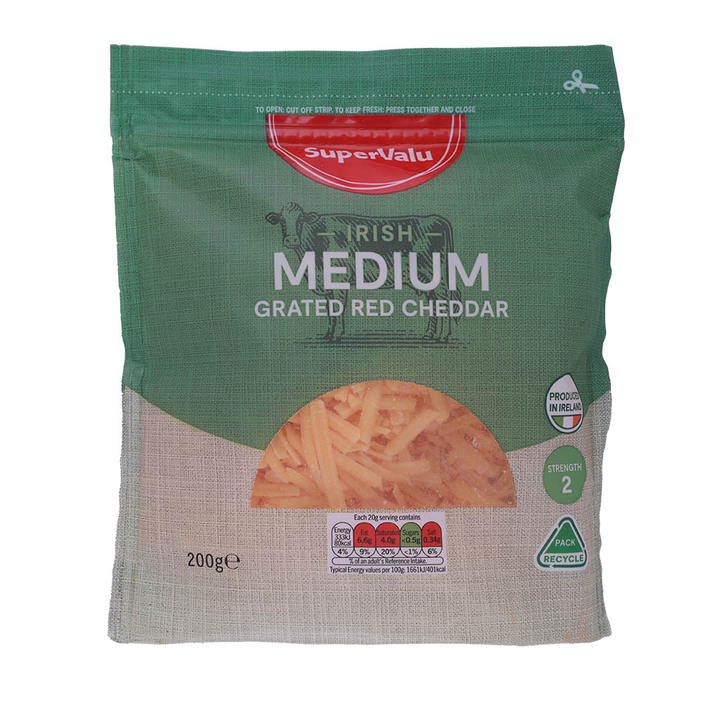 SuperValu Medium Grated Red Cheddar 200g - Available at Alosra Online Supermarket