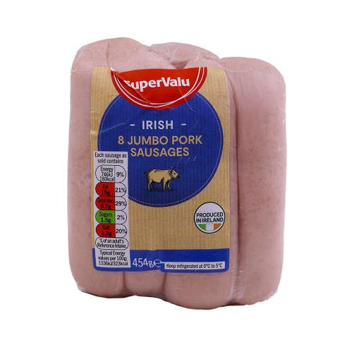 SuperValu Pork Jumbo Sausages 454g [Contains Pork] - Available at Alosra Online Supermarket