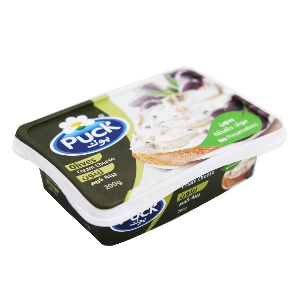 Puck Natural Cream Cheese With Olives 200g left side image