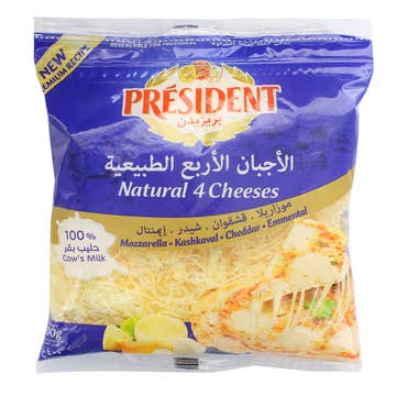 President Natural Four Shredded Cheese 400g - Available at Alosra Online Supermarket