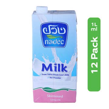 Nadec UHT Long Life Skimmed Milk 12x1L – Available at Alosra Online Supermarket
