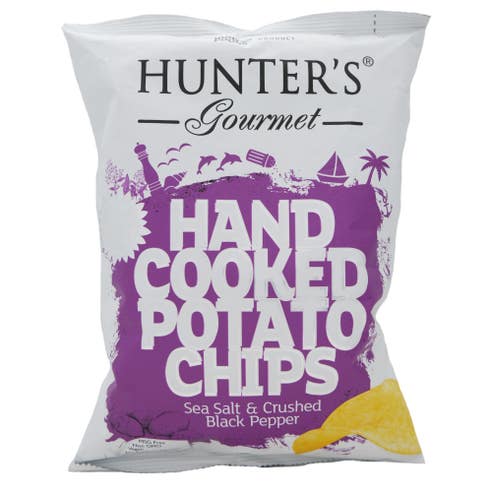 Hunter's Gourmet Hand Cooked Sea Salt & Crushed Black Pepper Potato Chips 125g 