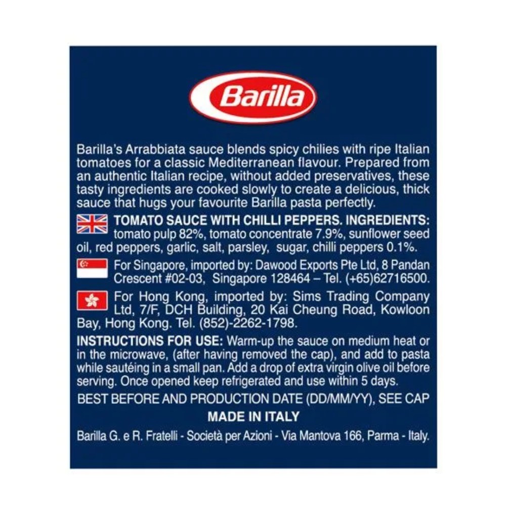 Barilla Arrabbiata Chilli Peppers Pasta Sauce 2x400g [Special Offer] right side image