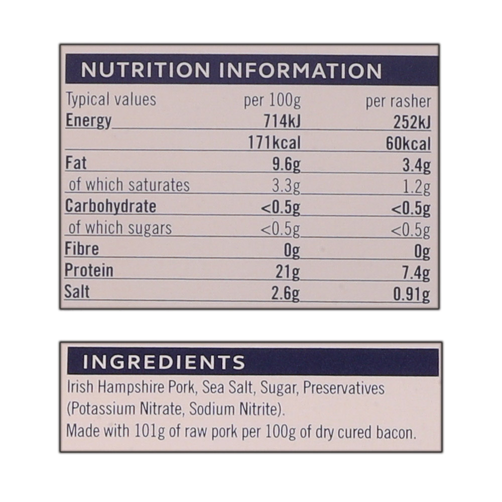 SuperValu Signature Tastes Irish Hampshire Rashers 210g [Contains Pork] back image