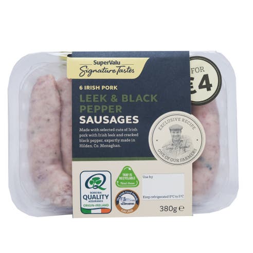 SuperValu Signature Tastes Leek & Black Pepper Sausages 380g [Contains Pork] 
