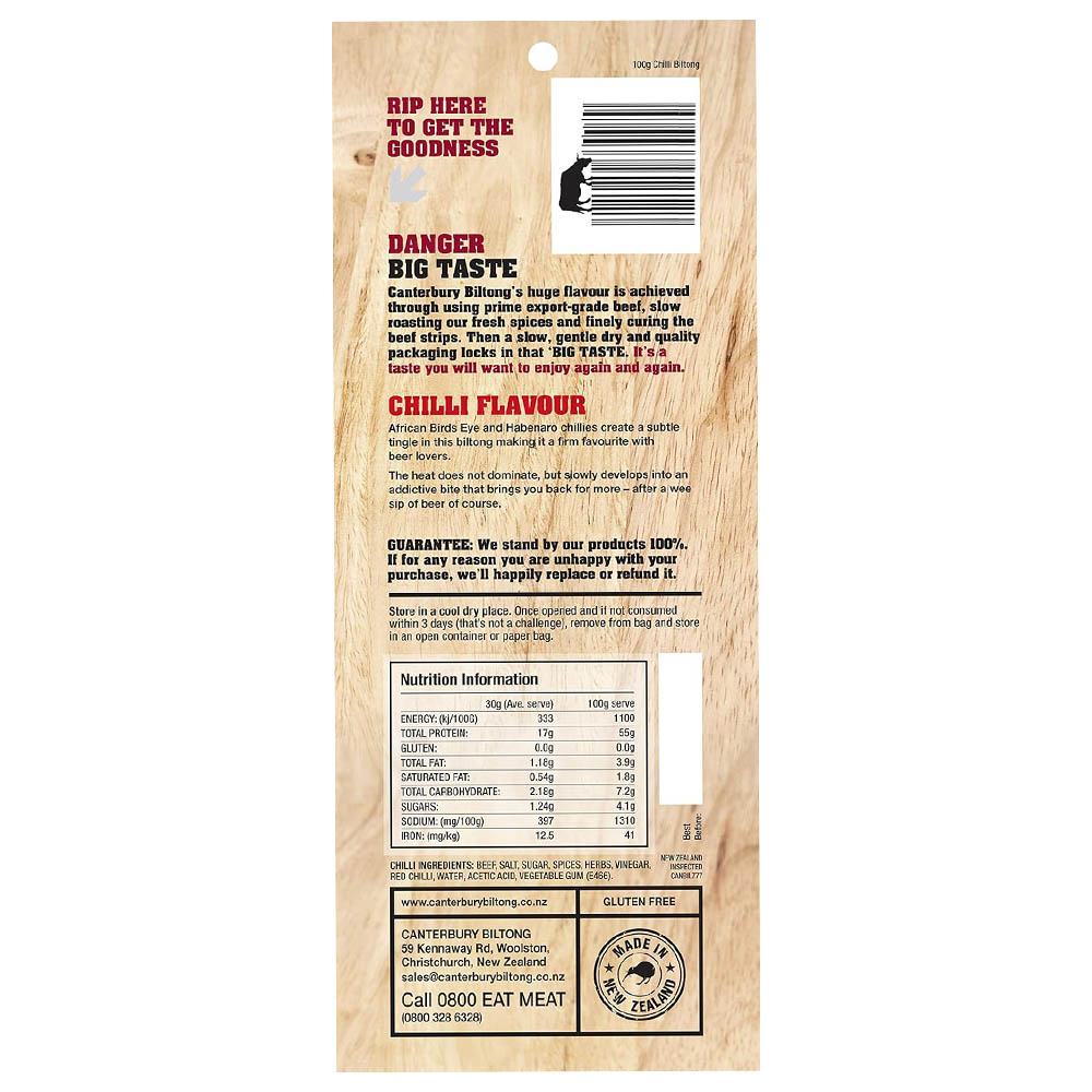 Canterbury Biltong Beef Snacks Chilli 100g - Bahrain Alosraonline store