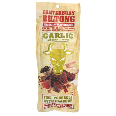 Canterbury Biltong Garlic & Cracked Pepper Beef Snacks 100g 