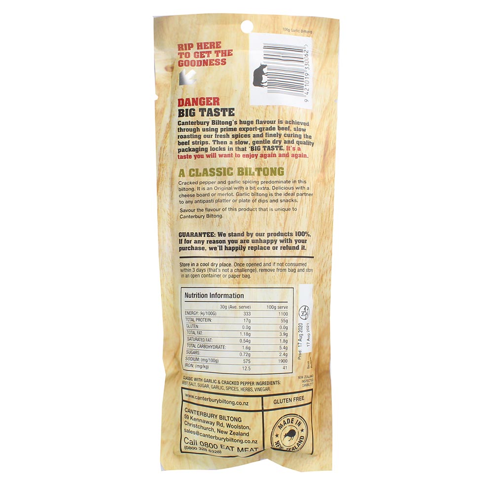 Canterbury Biltong Garlic & Cracked 100g - Bahrain Alosraonline store