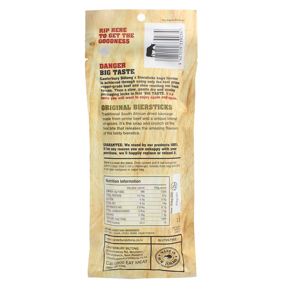 Canterbury Biltong Biersticks Original 100g - Bahrain Alosraonline store