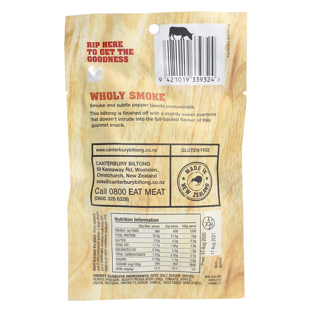 Canterbury Biltong Smokey Barbeque 40g - Bahrain Alosraonline store