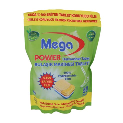 Mega Power Dishwasher Tablets 800g [50 Count] 