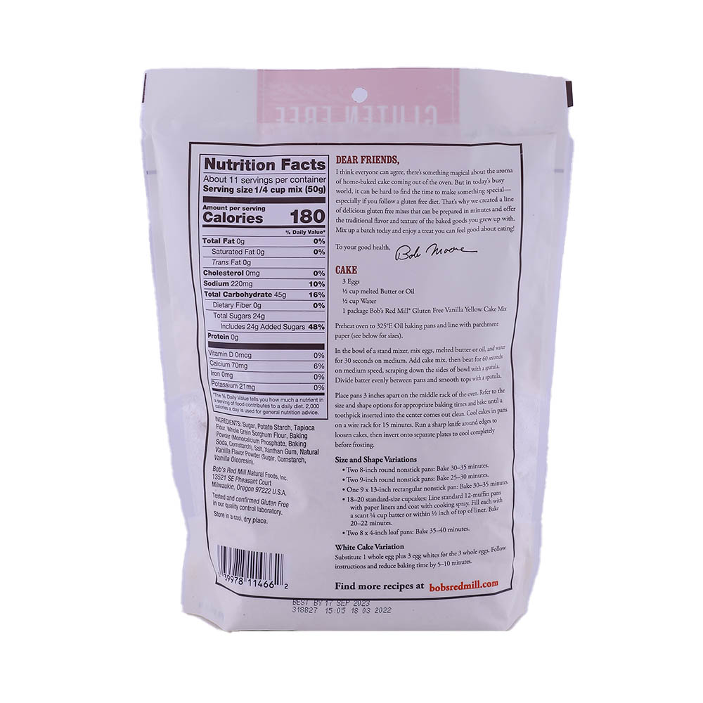 Bob's Red Mill Gluten Free Vanilla Cake Mix 539g back image