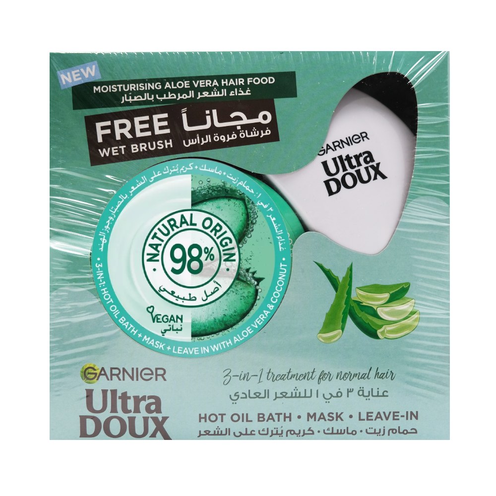 Garnier Ultra Doux Moisturizing Aloe Vera Hair Food 390ml + Wet Brush