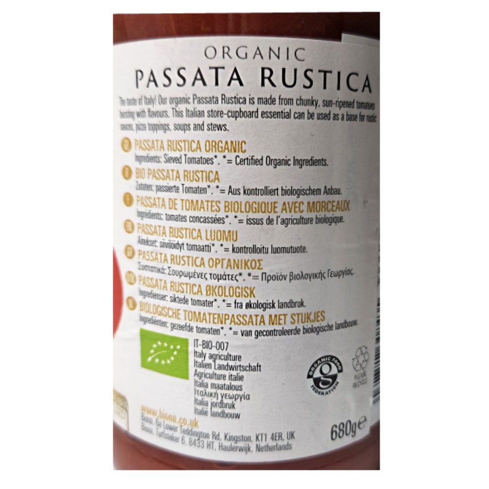 Biona Organic Passata Rustica 680g back image