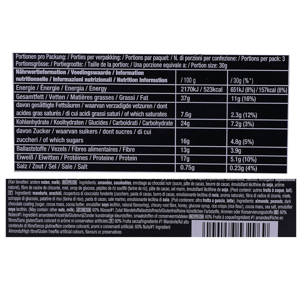 Be-Kind Dark Chocolate Nuts & Sea Salt Bars 3x30g right side image