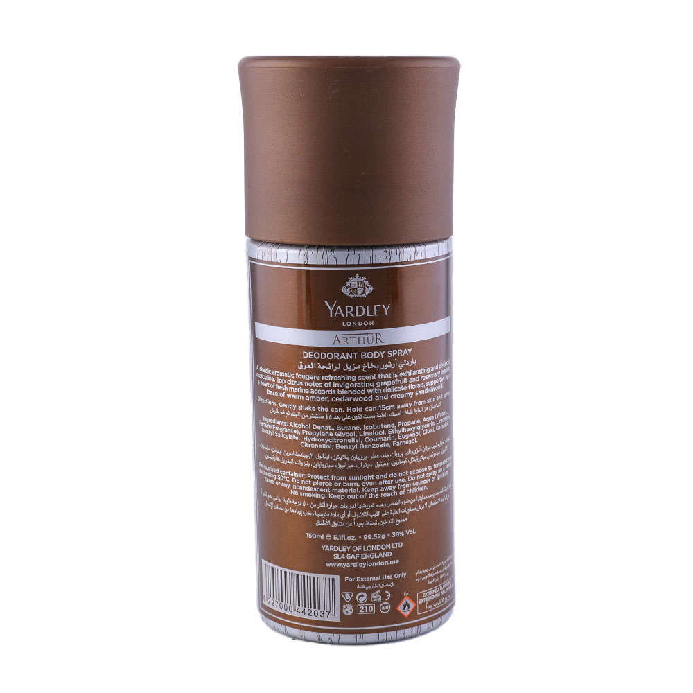 Yardley Arthur Body Spray 150ml back image
