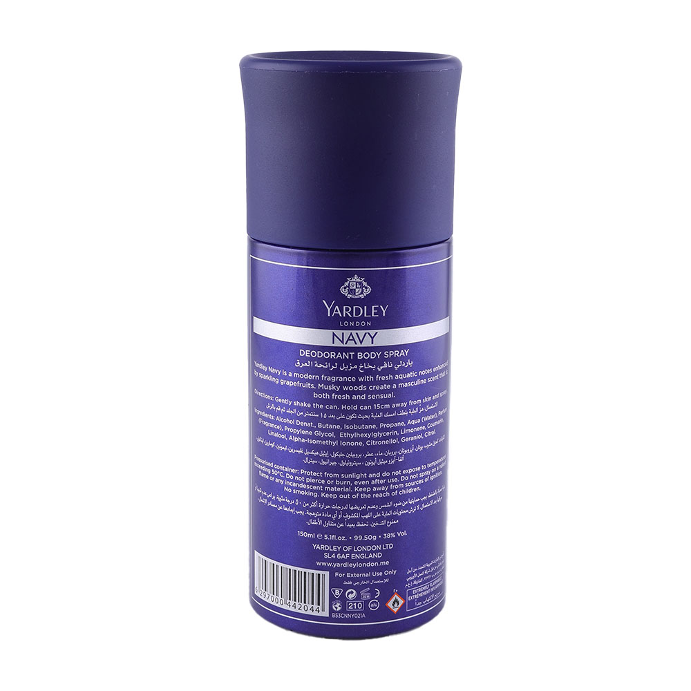 Yardley Navy Body Spray 150ml back image
