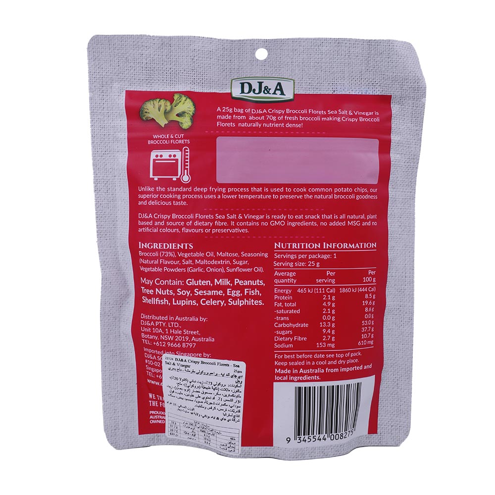 DJ&A Sea Salt & Vinegar Crispy Broccoli Florets 25g back image