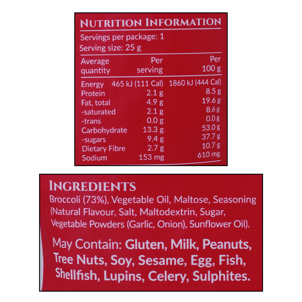 DJ&A Sea Salt & Vinegar Crispy Broccoli Florets 25g right side image