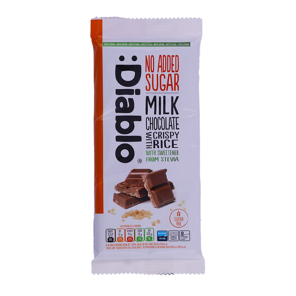 Diablo No Added Sugar Milk Chocolate with Crispy Rice 75g