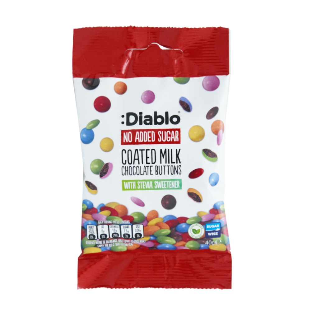 Diablo No Added Sugar Coated Milk Chocolate Buttons 40g