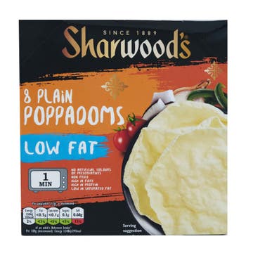 Sharwoods Microwavable Low Fat Poppadoms 8's 94g 