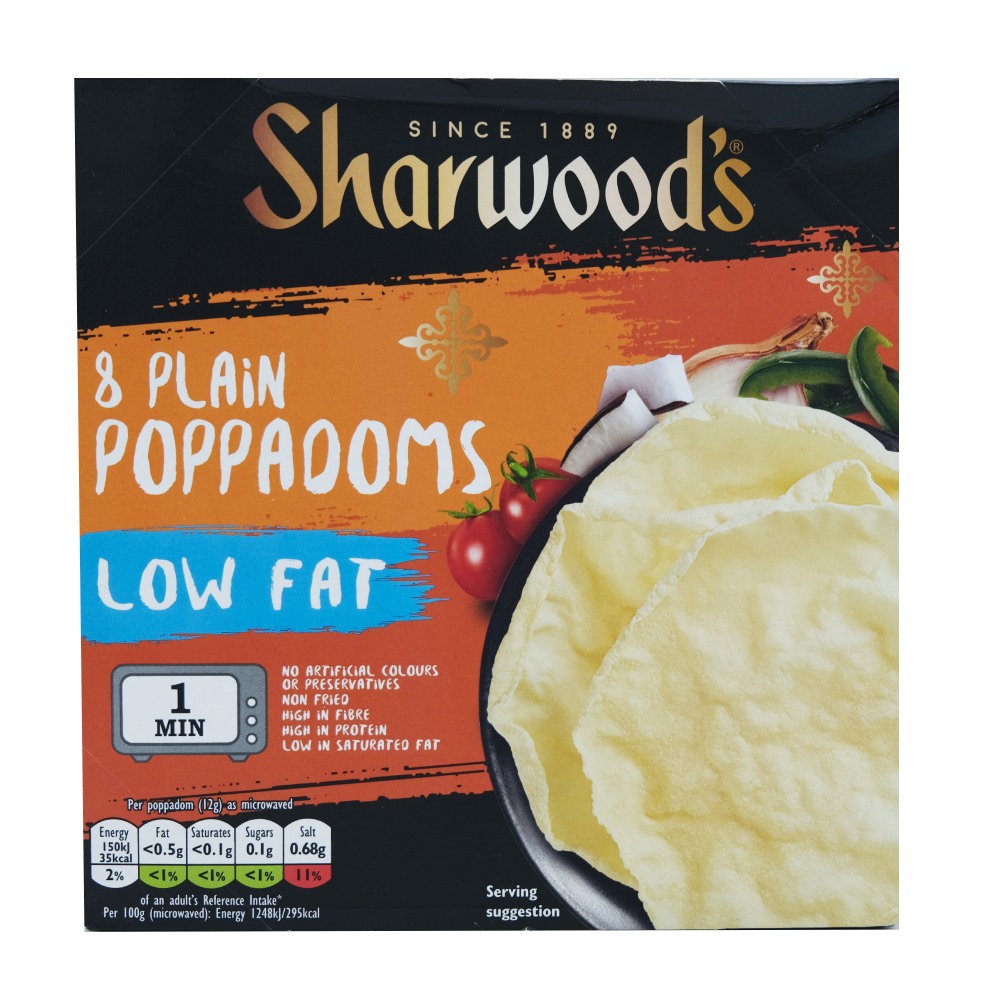 Sharwoods Microwavable Low Fat Poppadoms 8's 94g 