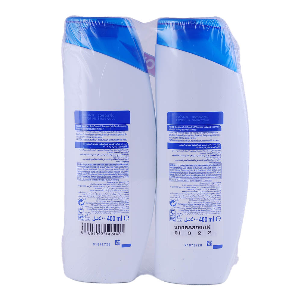 Head & Shoulders Sub Zero Shampoo 2x400ml [Special Offer] back image