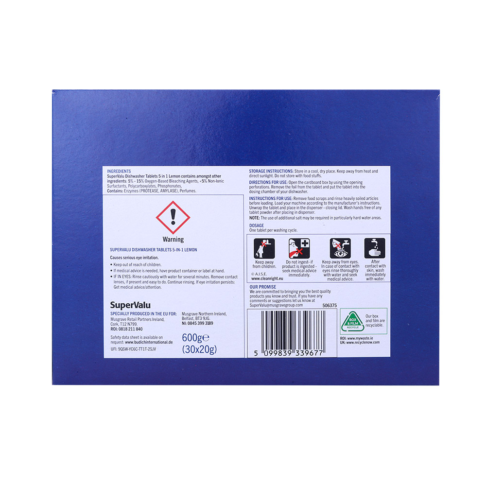 SuperValu 5in1 Dishwasher Tablets Lemon 600g back image