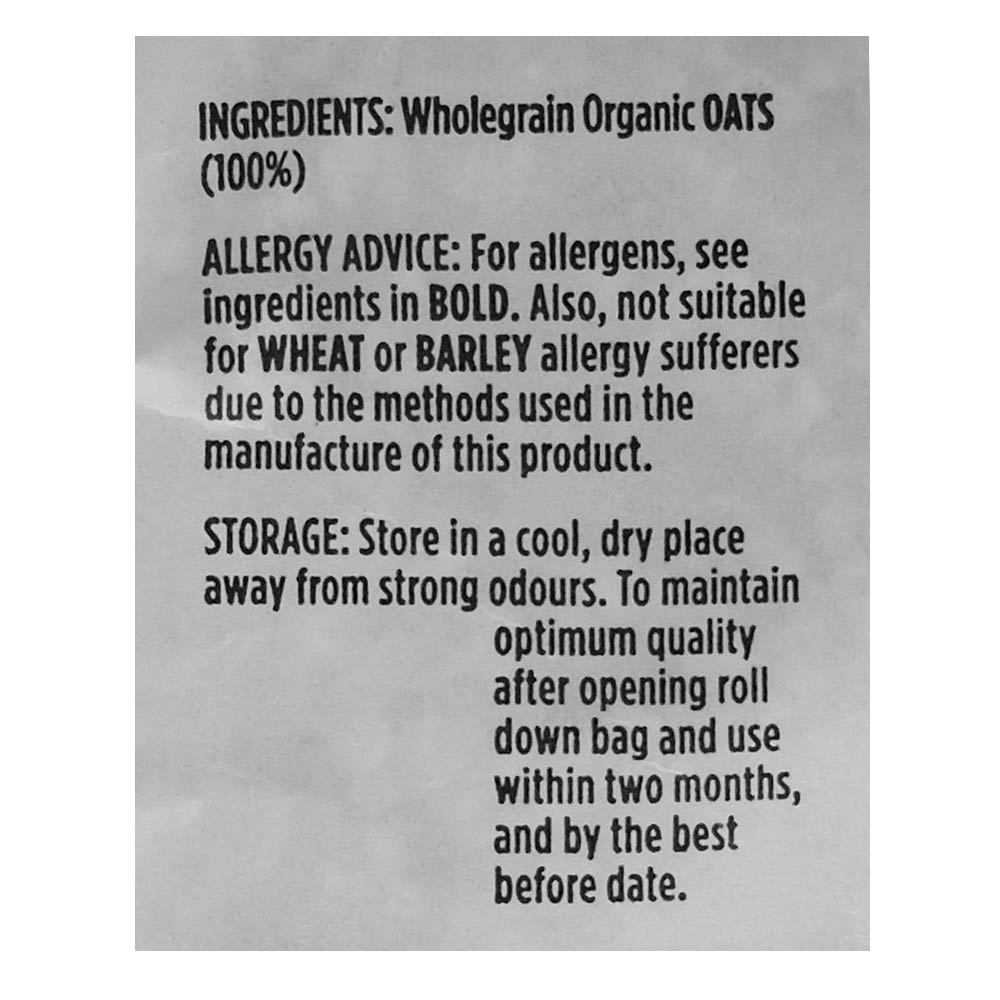 Mornflake Organic Porridge Oats 1kg back image