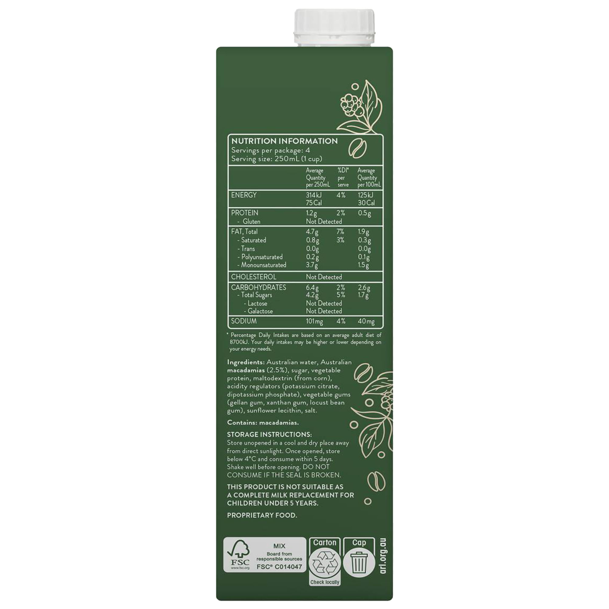 Australia's Own Barista Macadamia 1L right side image