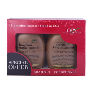 Ogx Brazilian Keratin Smooth Shampoo + Condtioner 385ml [Special Offer] 