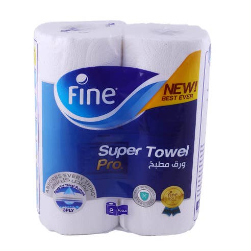 Fine Super Towel Pro 3 Ply Paper Towels 60 Sheets x 2 Rolls 