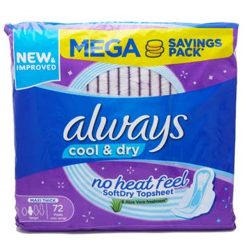 Always Cool & Dry Large Wings Pads [72 Pieces] 