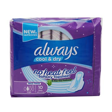 Always Cool & Dry Large Wings Pads 10's 