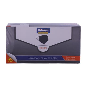 HiGeen Face Mask Disposable Black 50's 