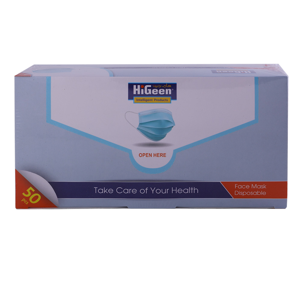 HiGeen Face Mask Disposable Blue 50's 