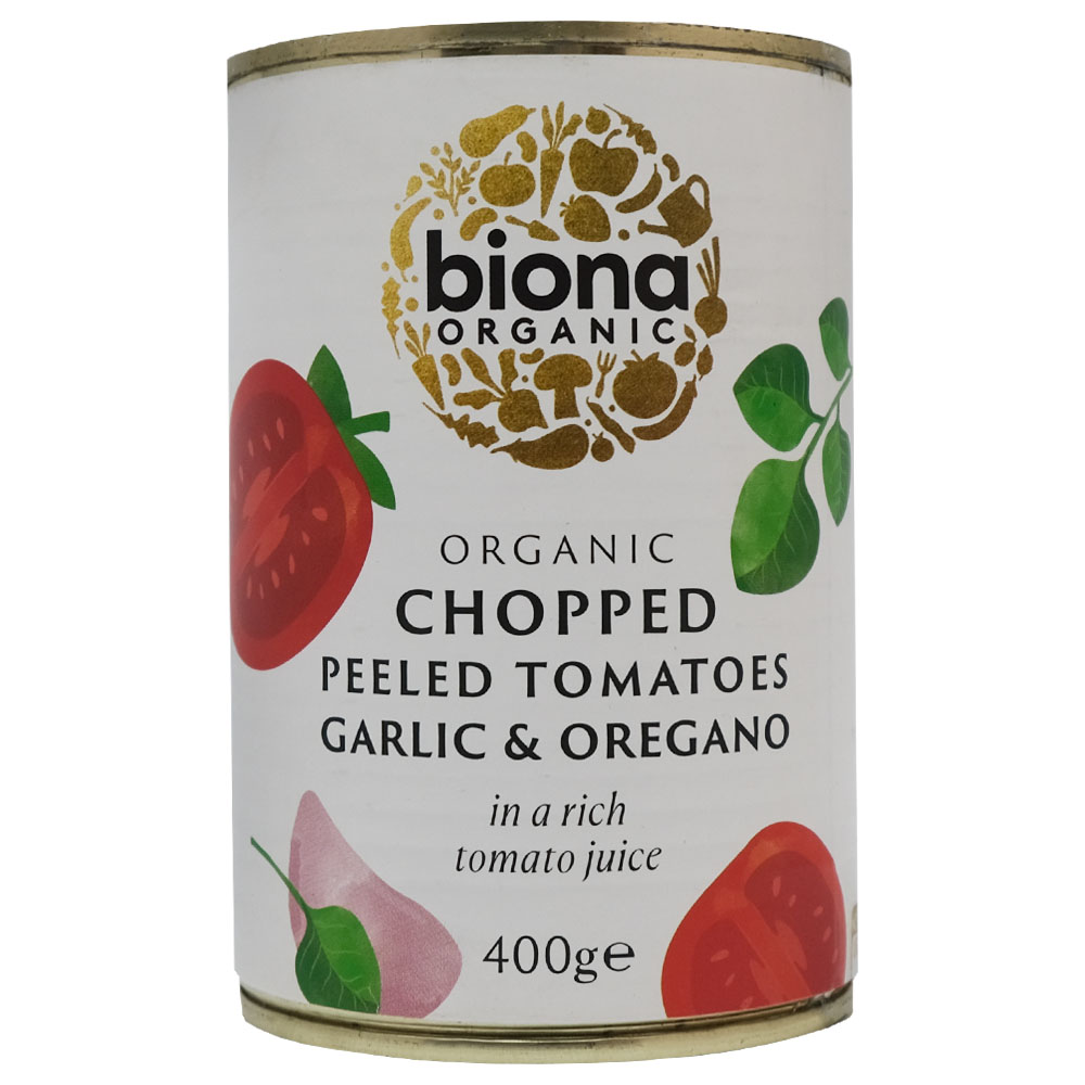 Biona Organic Chopped Peeled Tomato With Garlic & Oregano 400g