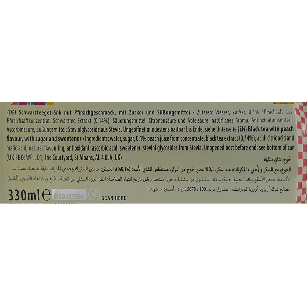 Arizona Peach Iced Tea 330ml back image