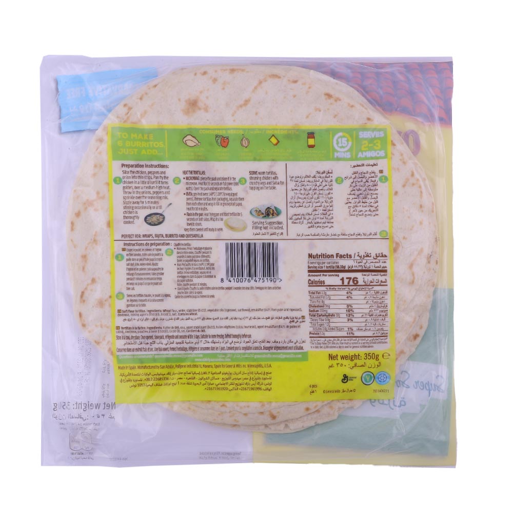 Old El Paso 6 Large Flour Tortillas 350g back image