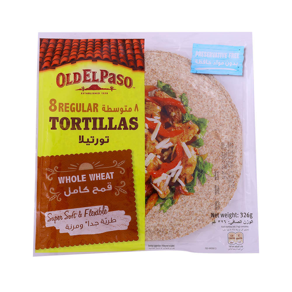 Old El Paso Regular Wholewheat Tortillas 8 Pieces 326g 