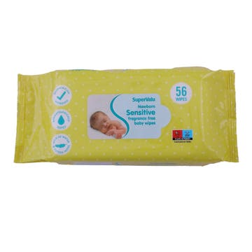 SuperValu Newborn Sensitive Fragrance-Free Baby Wipes 56 Sheets 