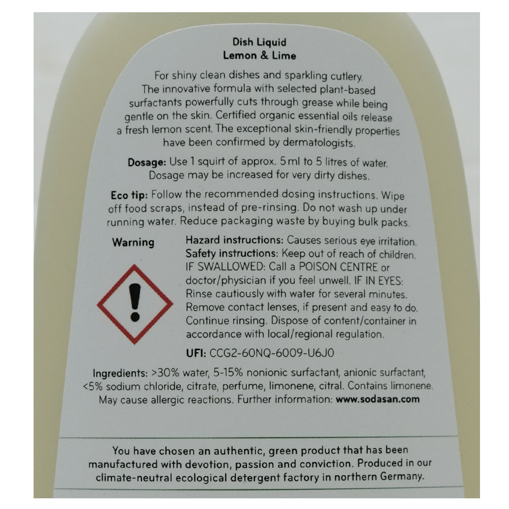 Sodasan Lemon & Lime Liquid Dish Washing 500ml back image