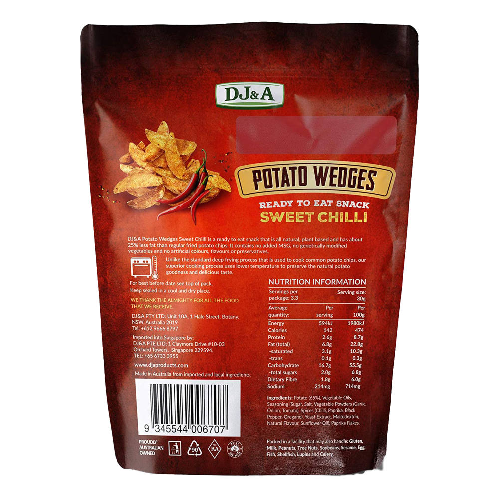 DJ&A Potato Wedges Sweet Chili 100g - Bahrain Alosraonline store