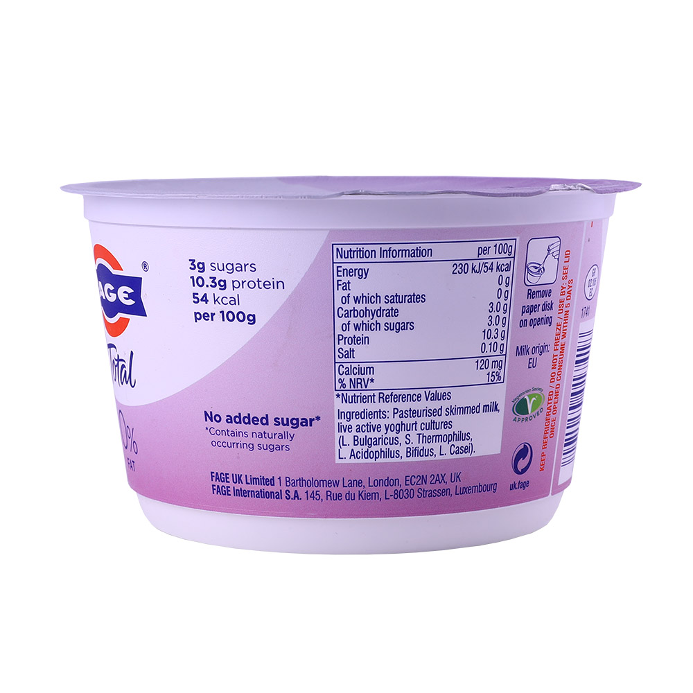 Fage Total 0% Fat Yoghurt 450g back image